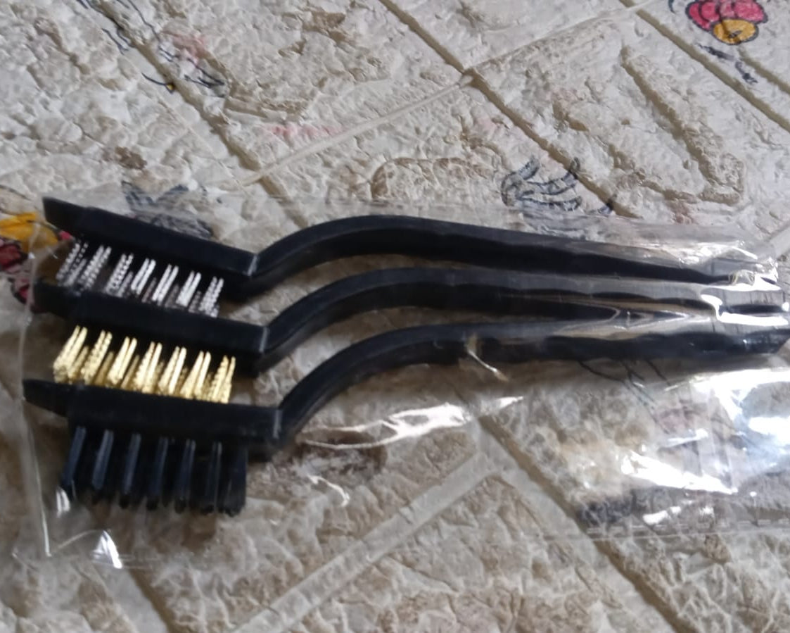 Mini Wire Brush Set Brass Nylon Stainless Steel Bristles Household Cleaning Brush for Gas Stove, Smoke Machine Tool Burner Tiles Tap Rust Removal Welding Slag Dirt & Paint Scrubbing (3 Pcs Set)