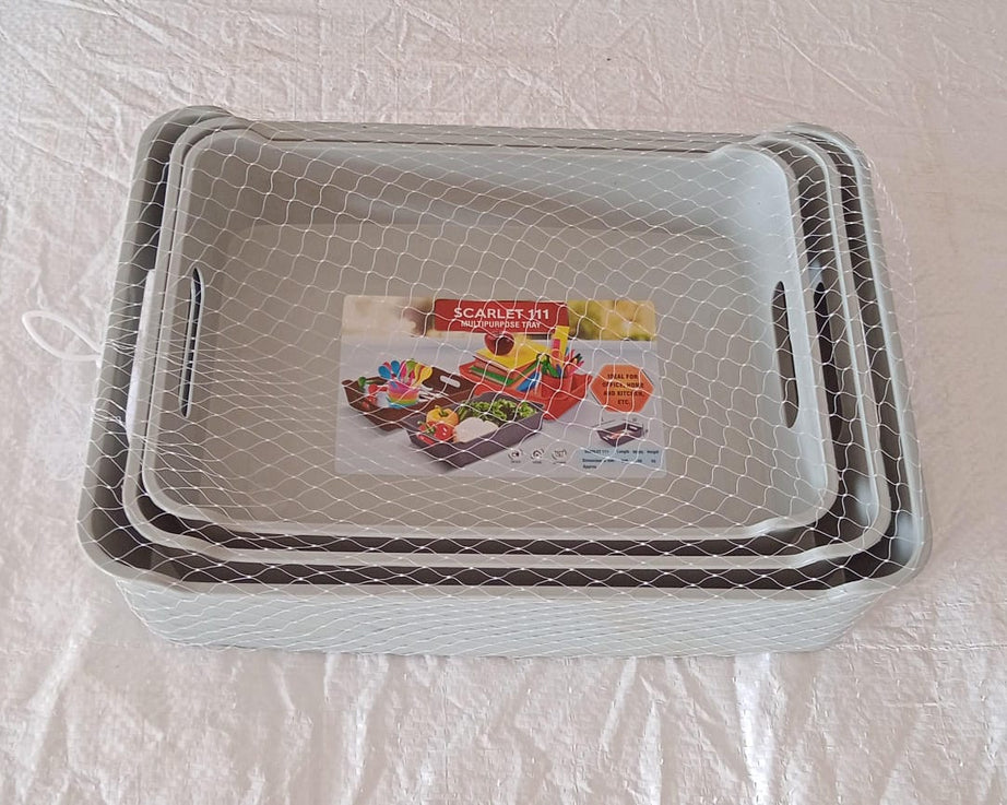3645 Multipurpose Organising & Storage Plastic Tray,  Fruit & Vegetable/ Multi Purpose Tray, Organizer for Kitchen, Countertop, Cabinet, Bathroom Plastic Storage Basket For Store Fruits, Vegetables, Magazines, Cosmetics, Stationary Set of 3