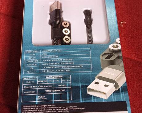 3 in 1 Magnetic USB Charging Cable | USB-c Android and Lightning with Extra Protecting Nylon| Strong Magnetic Cable with Full Rotation Support Fast Charging