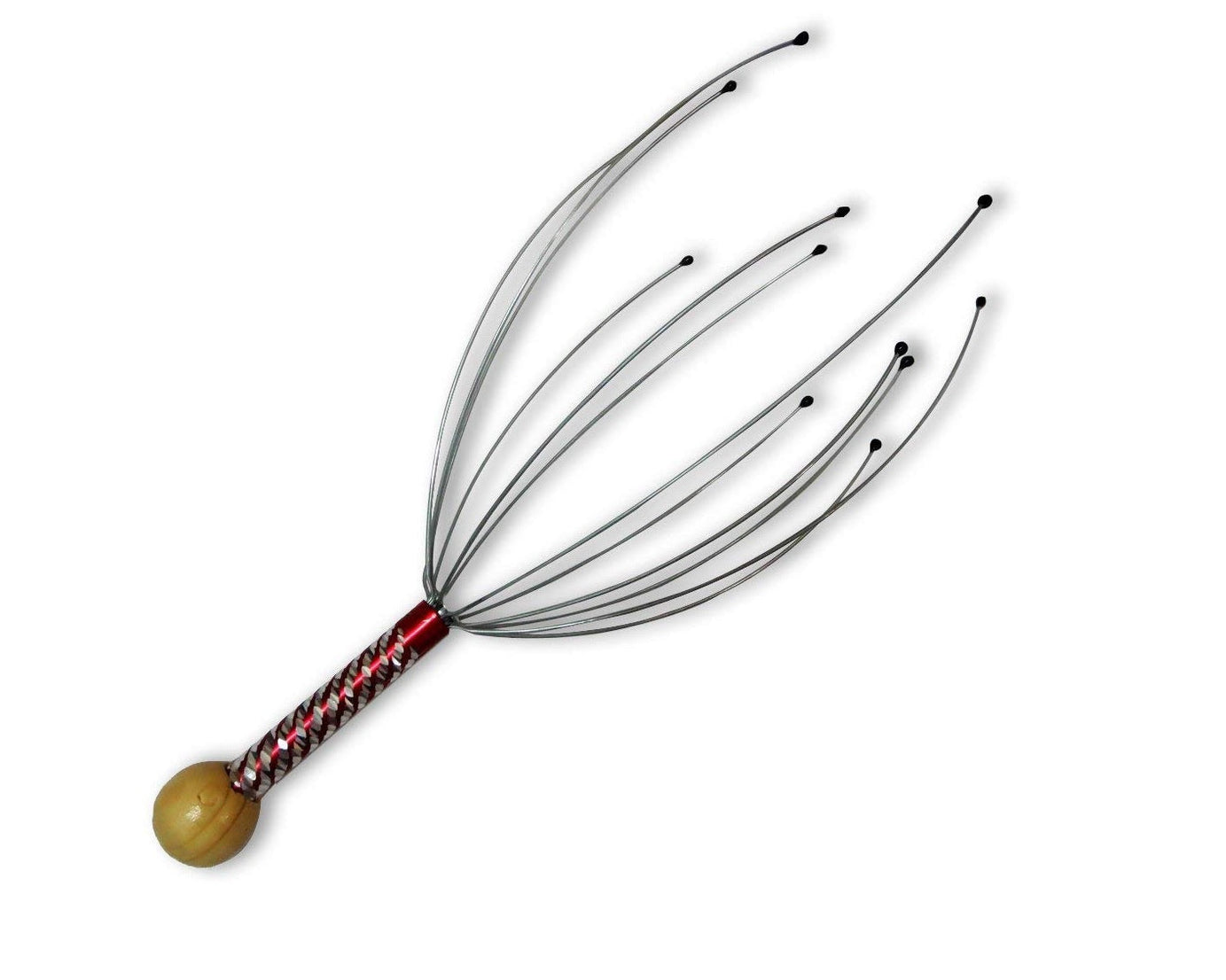 Handheld scalp massager for stress relief and relaxation.