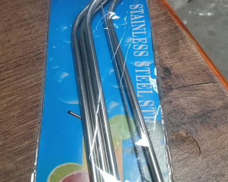 Reusable Stainless Steel Drinking Straws Bent (4 Bent Straws, 1 Brush)