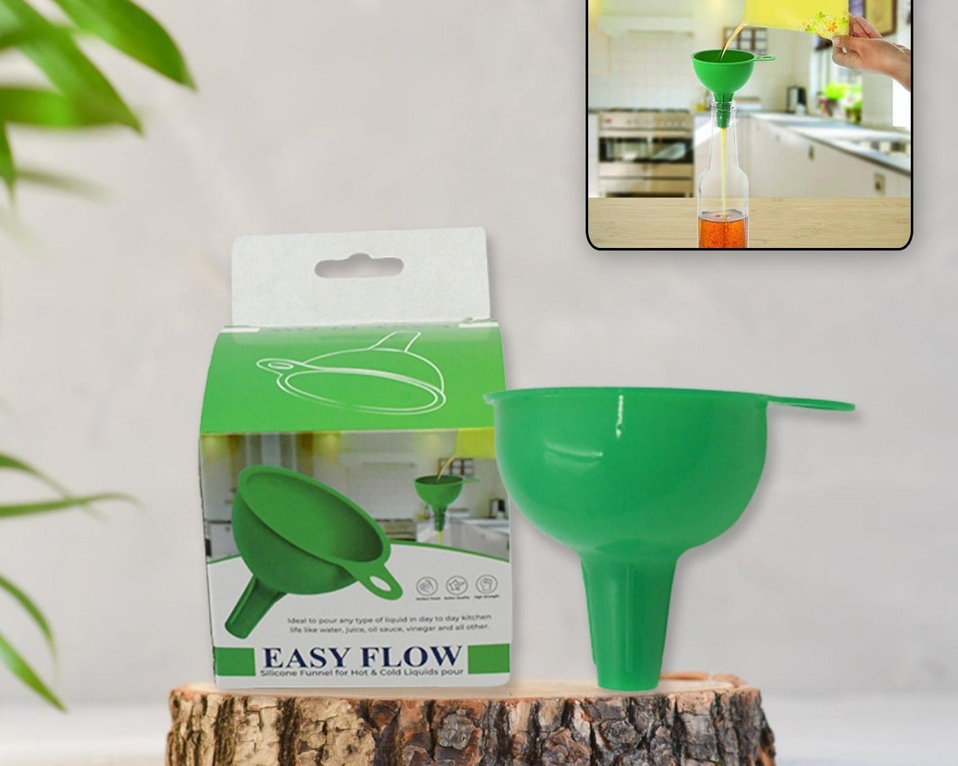 Silicone Funnel For Pouring Oil, Sauce, Water, Juice And Small Food-Grains (1 Pc Green)