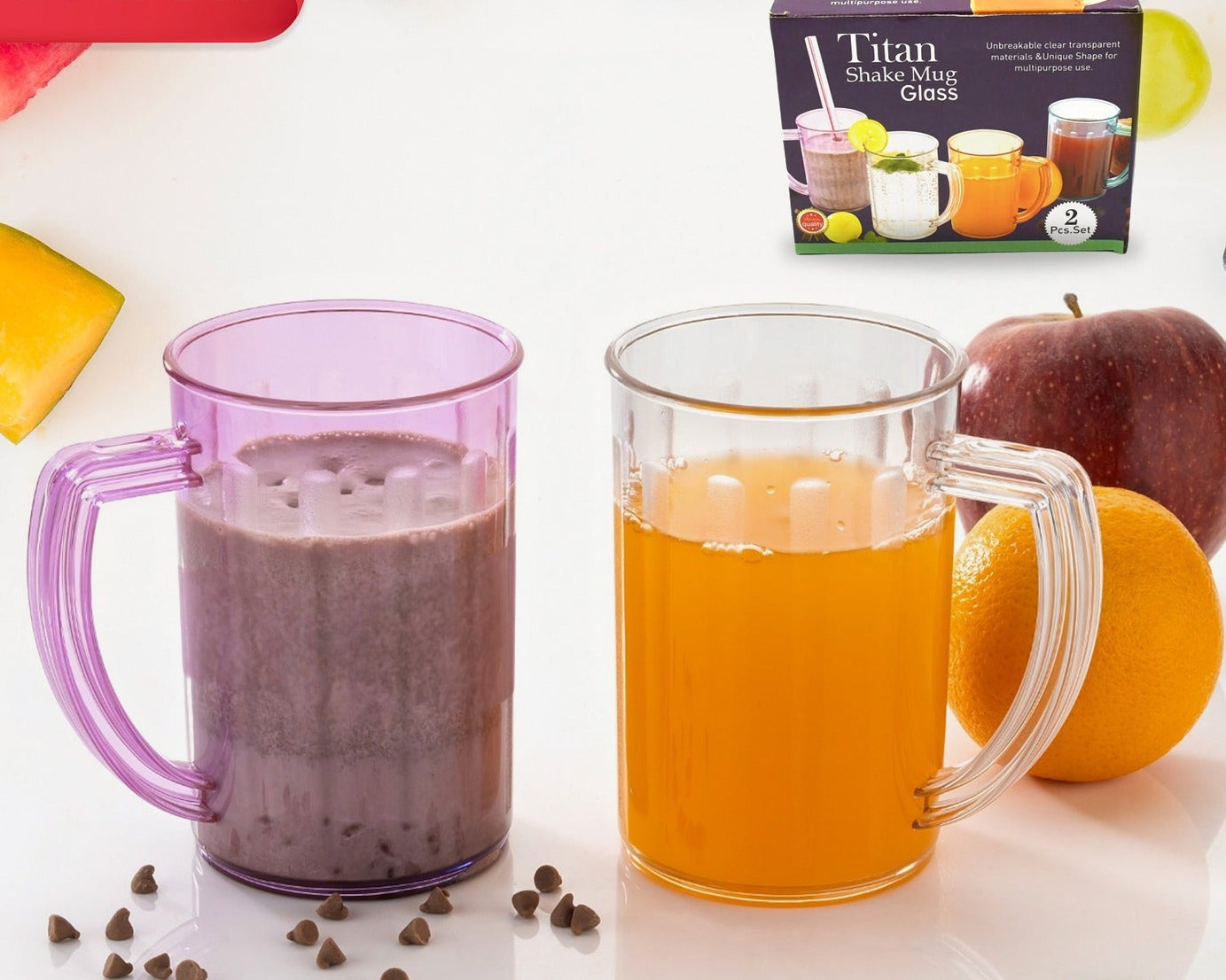 Stylish Juice Glass With Handle, Water Glass, Beer Glass, Milk Shake Glass, Multipurpose Glass Plastic Beer Mug, Unbreakable Beer Tasting Glasses, Clear Juice Glasses Suitable for Kids (2 pc)