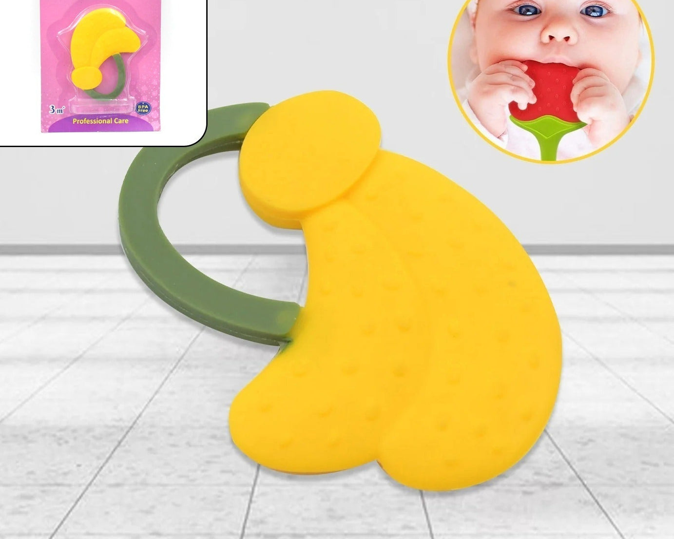 Baby Silicone Teether, Fruit Teether for Toddlers,100% Food Grade Silicone Teether, Non-Toxic & Latex Free Suitable for Kids Above 3 Months - Grapes, Banana, Watermelon (1 Pc )