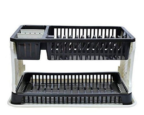 Kitchen dish rack with water storing tray.
