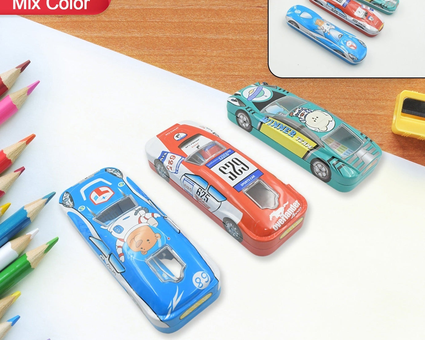 Car-Shaped Metal Compass Box (1 Pc): Pencil Case for Kids, Stationery