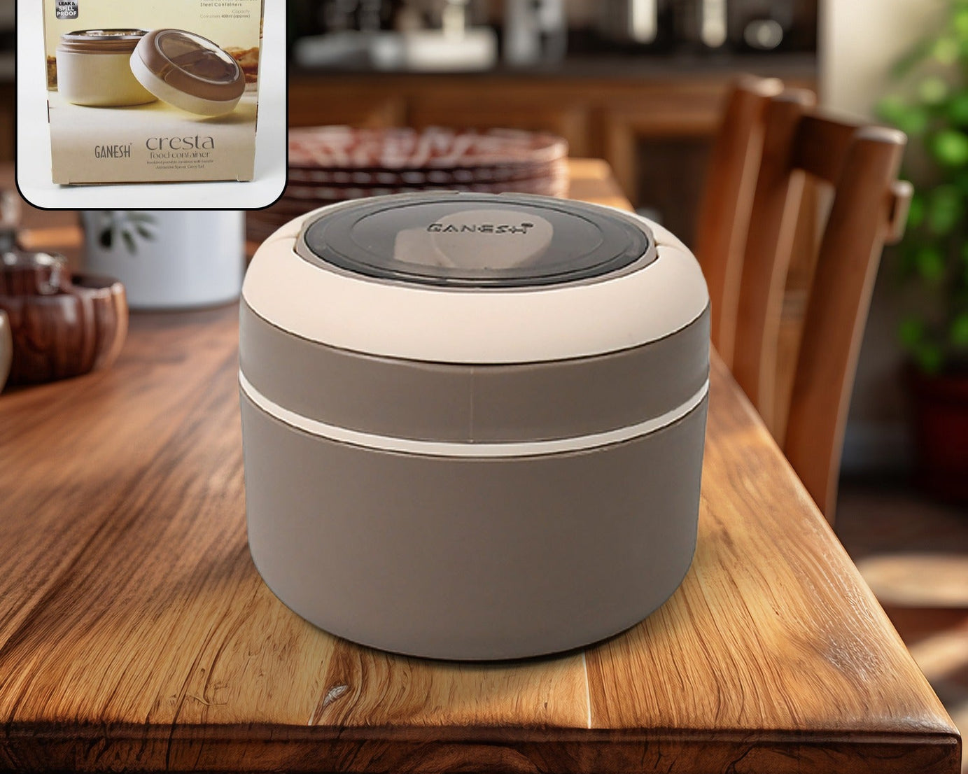 Ganesh Cresta Food Insulated Airtight Leak-Proof Lunch Box With Spoon for Office, School, Picnic (1Pc)