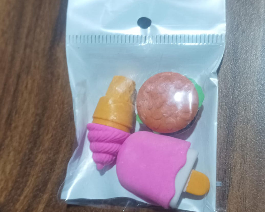 Mix Design Fancy & Stylish Colorful Erasers (1 Set / 3 Pc Set)