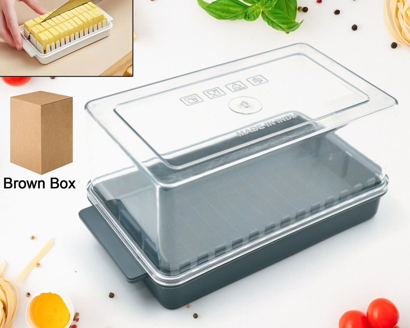 5848 Butter storage box with slicer for easy cutting,cheese butter organizer dispenser for kitchen refrigerator,Transparent plastic butter box with lid,butter cutter slicer storage tray (1 Pc)