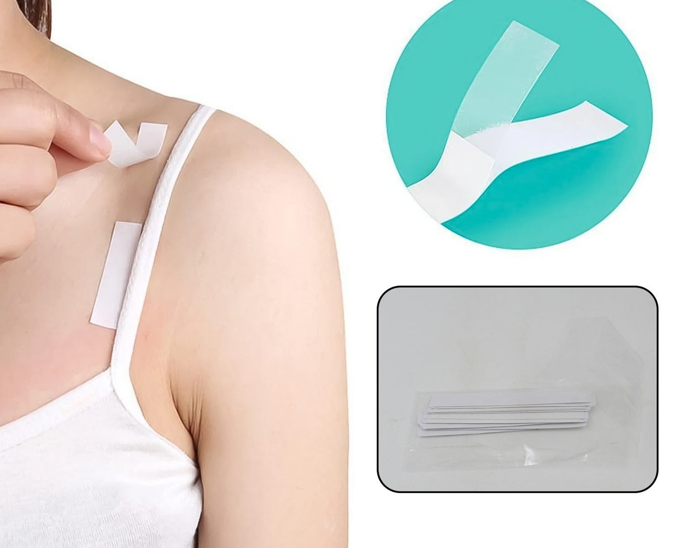 Waterproof Anti-Skid, Disposable Double Sided 10 Adhesive Transparent Clear Medical Tape for Lingerie (10 Pcs Set)