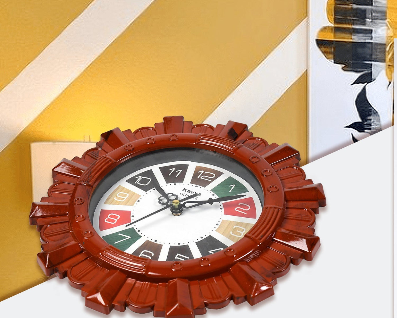 Designer wall clock with wooden look