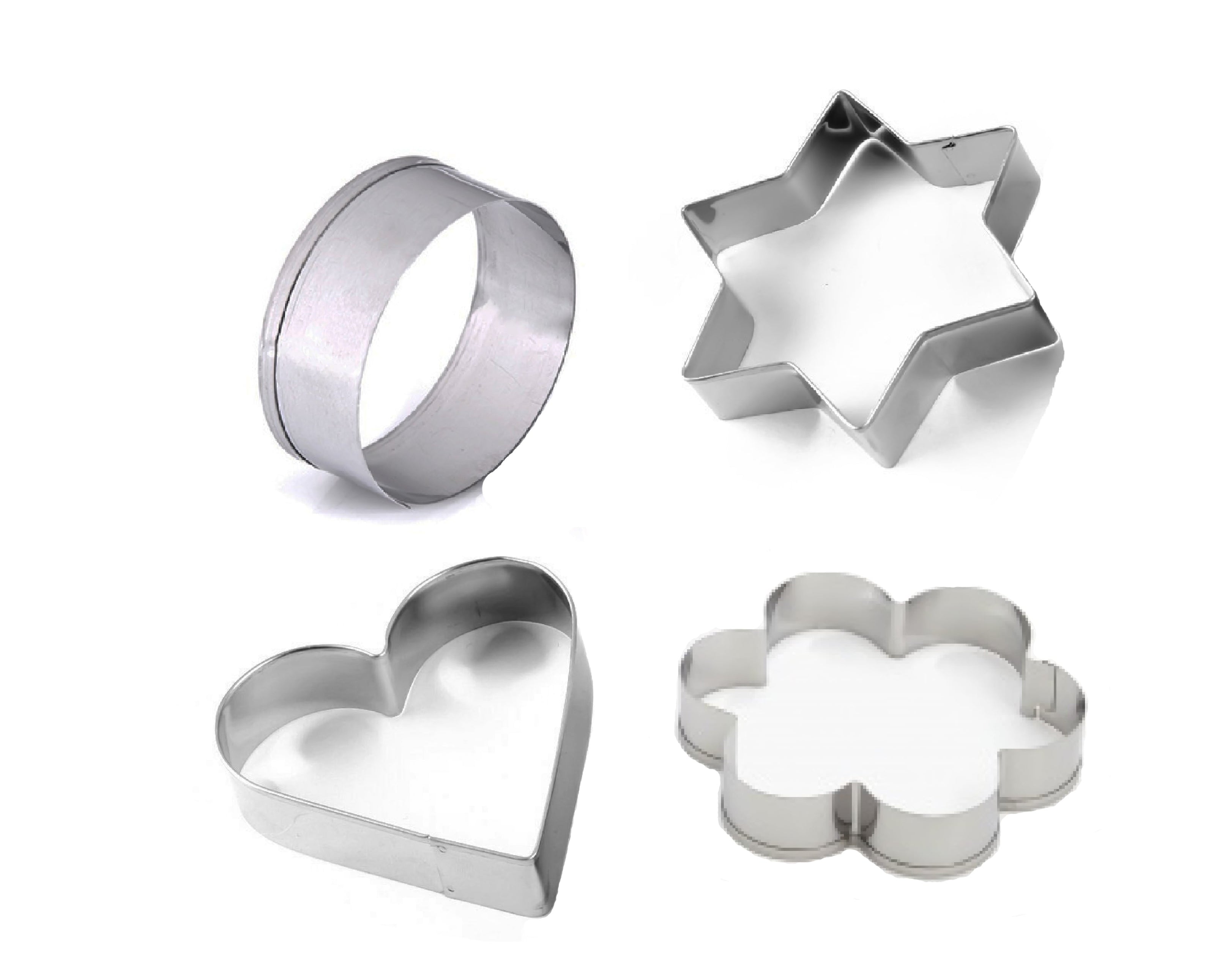 0827 Cookie Cutter Stainless Steel Cookie Cutter with Shape Heart Round Star and Flower (4 Pieces)