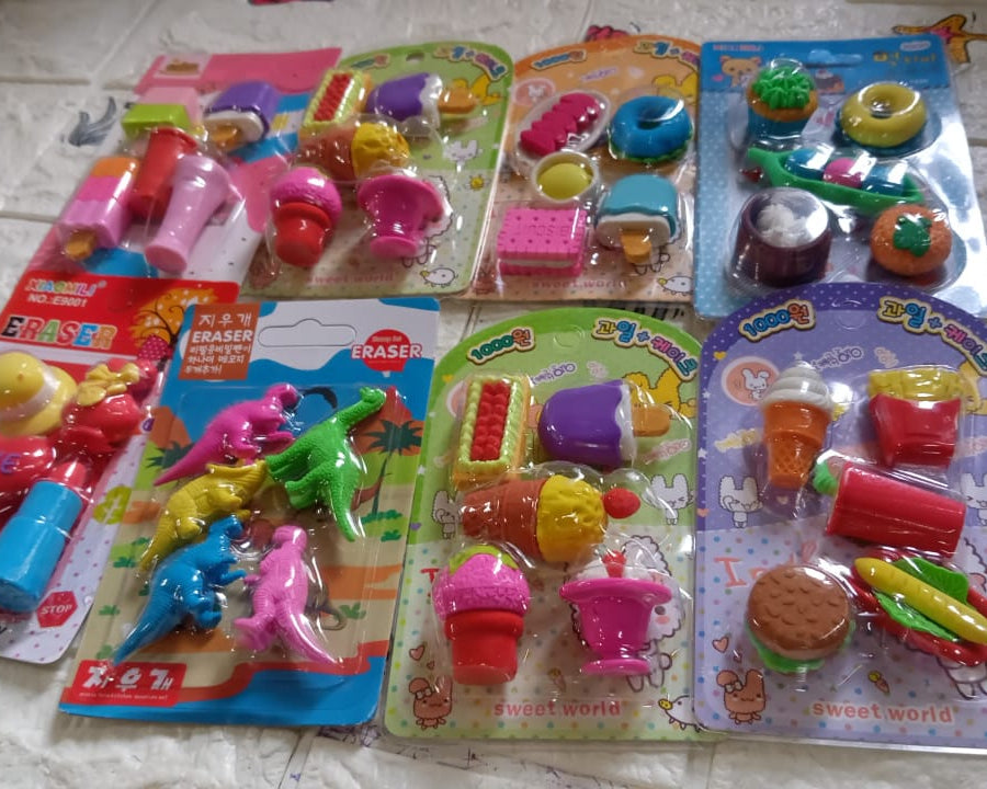 Mix Design 1Set Fancy & Stylish Colorful Erasers for Children Different Designs & Mix, Eraser Set for Return Gift, Birthday Party, School Prize (1Set)