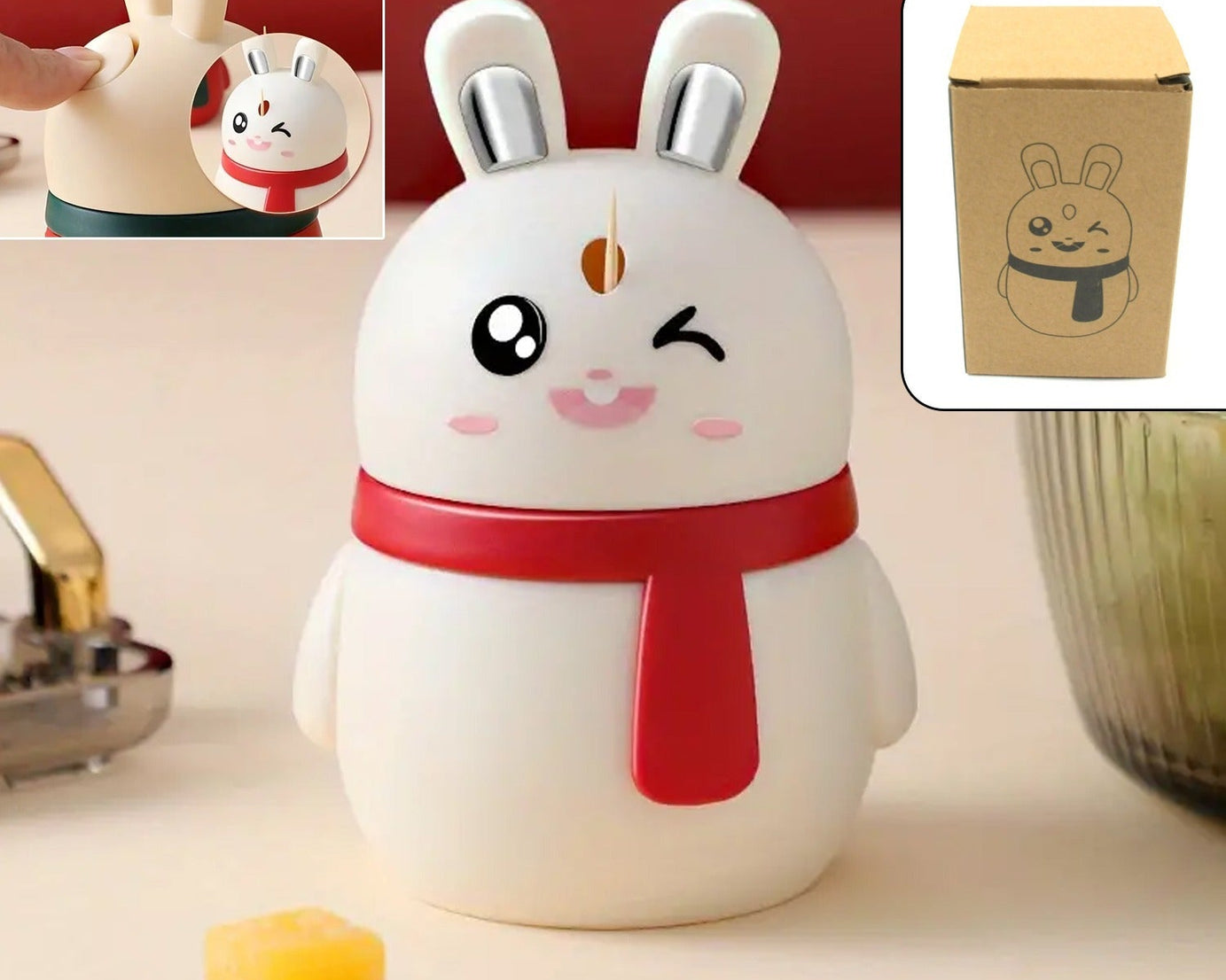 Rabbit Shape Toothpick Dispenser Pressing Small Size Accessory Durable Red | Home & Garden | Kitchen, Dining & Bar | Kitchen Storage & Organization | Racks & Holders Dining Room Table Decoration (1 Pc )