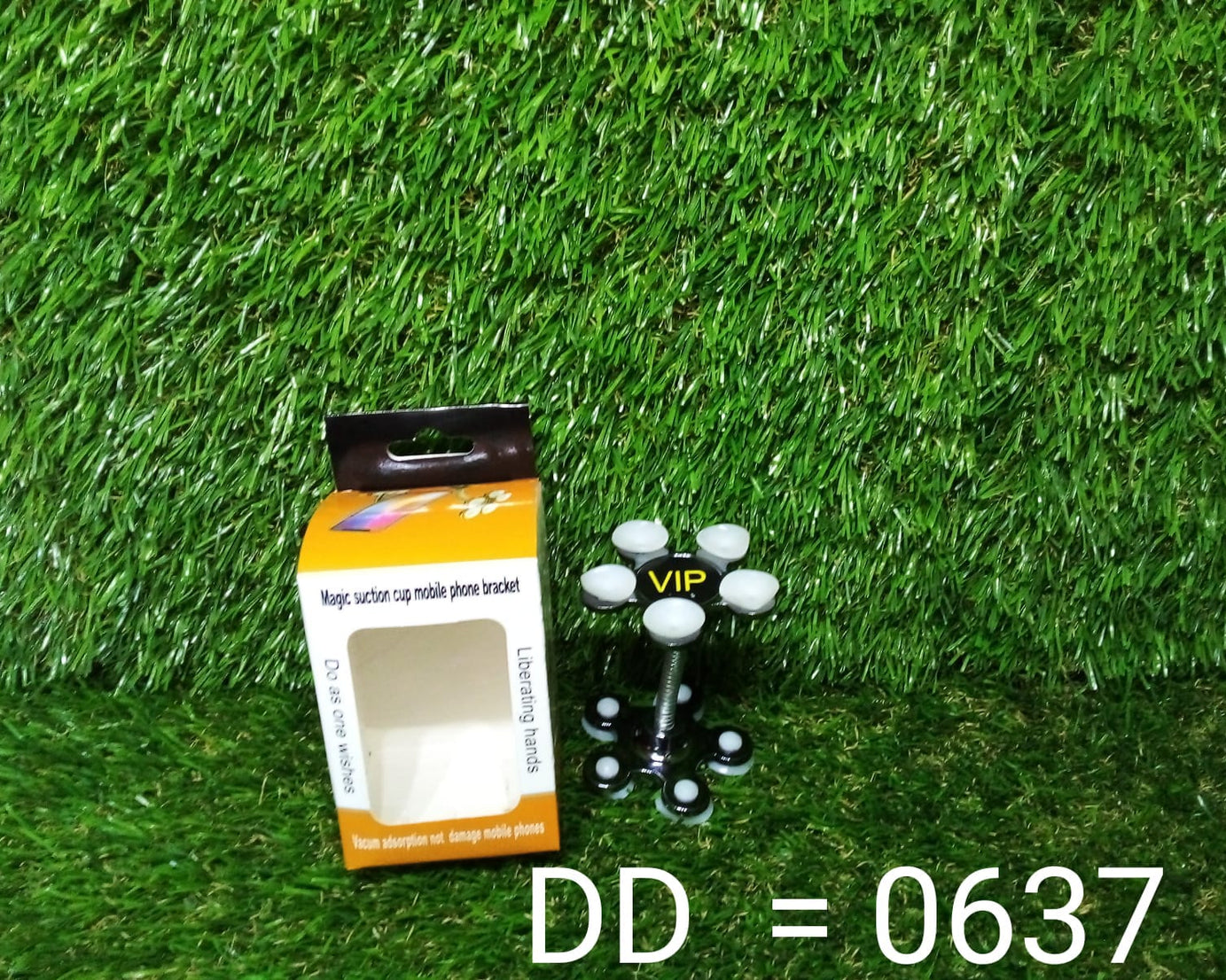 Multicolored flower cellphone holder in box.