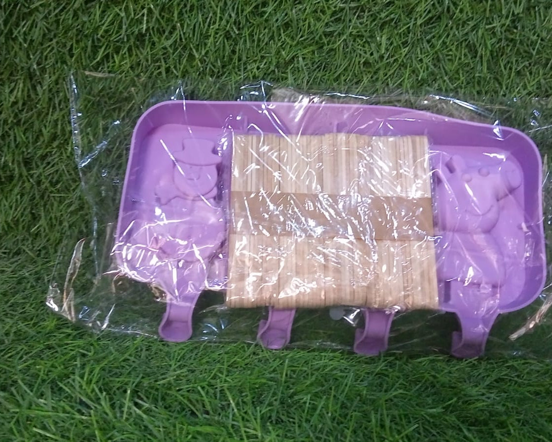 5949 Silicone Popsicle Molds Ice Cream Pop Molds 4 Cavities with Lids 50 Pack Sticks for Kids Ice cube Maker Easy Release