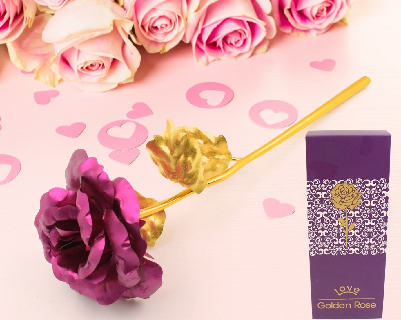 0898 Gold Rose Artificial Rose Flower With Gift Box, Plastic Flowers Best Gifts for Friend Girl Wife Women, Golden Rose Gift for Valentine's Day, Mother's Day, Anniversary, Birthday, Wedding, Gold (1 Pc)