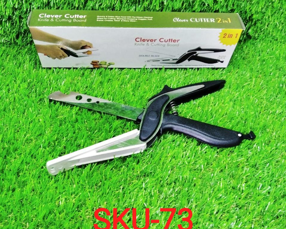 Versatile black clever cutter with stainless steel.