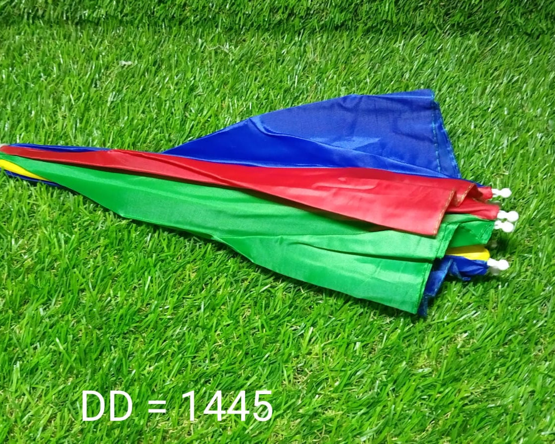 Hands-free umbrella hat, for protection from sun and rain.