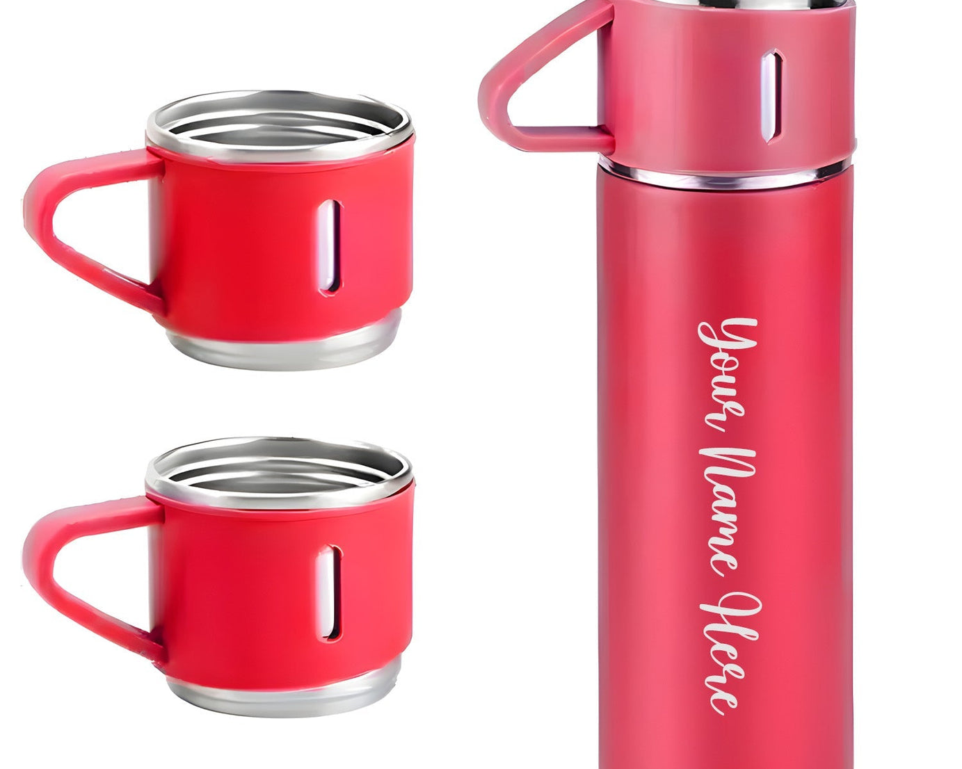 Customized/Personalized Stainless Steel Water Bottle Vacuum Flask Set With 3 Steel Cups Combo | Gifting Custom Name Water Bottle | Gifts for boyfriend/Girlfriend/Employee | 500ML |