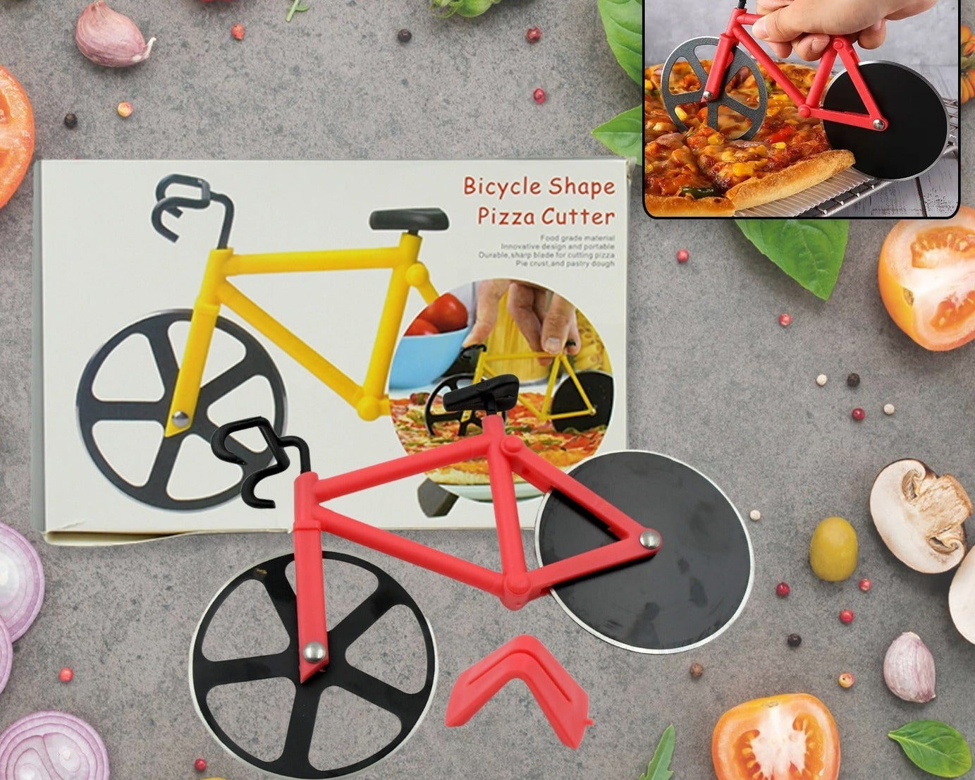 Stainless steel Bicycle shape Unbreakable Handle Pizza cutter | Pastry Cutter | Pizza Slicer with Grip on Handle and Stainless Steel Blade (1 Pc)