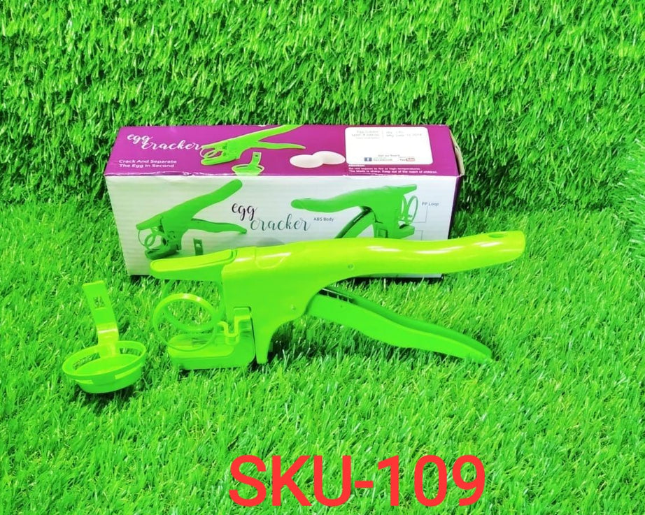 Handy plastic egg cracker with separator.