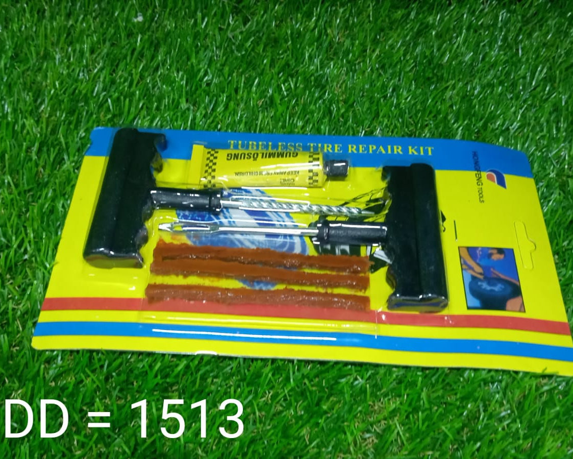 Full tyre repair kit with tools for cars and bikes