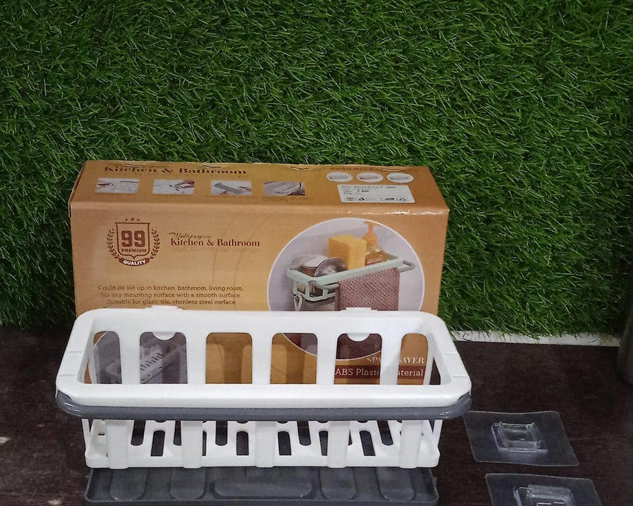 Multipurpose Platic Hanging Drain Rack Retractable Sponge Storage Hanging Rack With Adhesive Hook for Kitchen and Bathroom Dishcloth Holders Basket Drying Tray Organizer