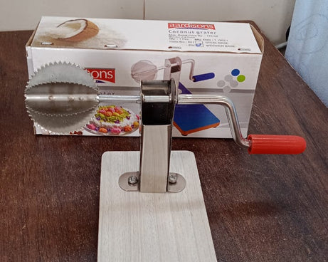 Stainless Steel Coconut Scraper with Wooden Base (1 Pc)