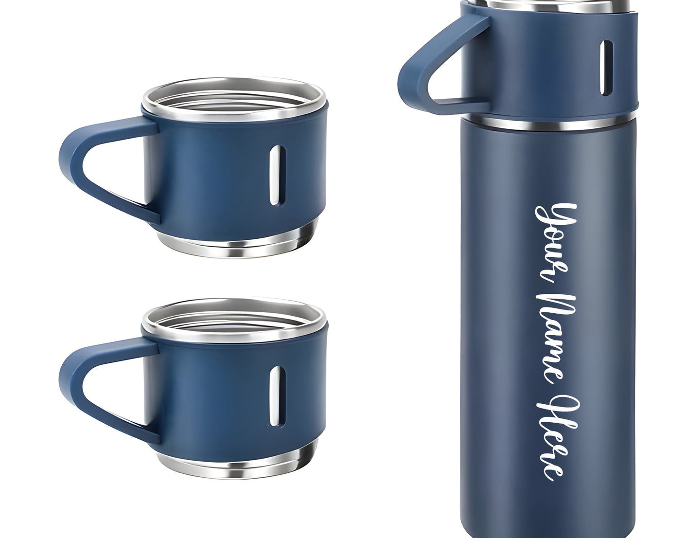 Customized/Personalized Stainless Steel Water Bottle Vacuum Flask Set With 3 Steel Cups Combo | Gifting Custom Name Water Bottle | Gifts for boyfriend/Girlfriend/Employee | 500ML |