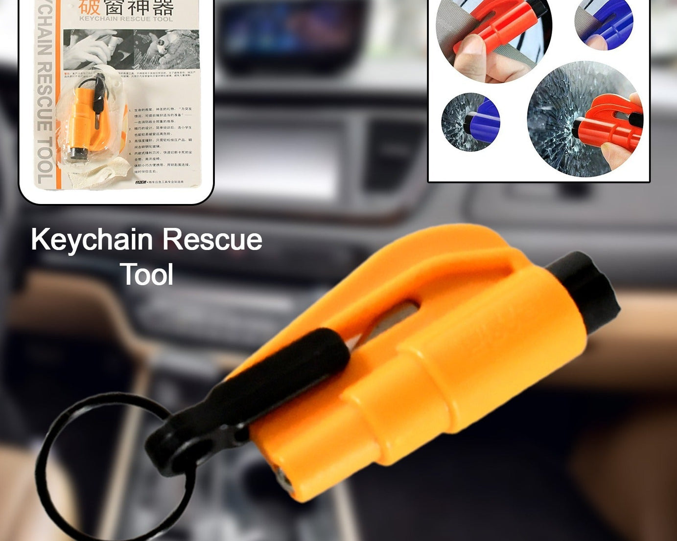 2 in 1 Emergency Safety Cutter with Key Chain, Small Portable Handy Emergency Safely Glass Breaking & Seat Belt Cutting Keychain Tool