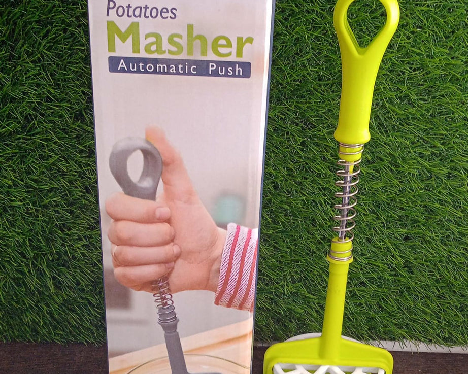 Multi Functional One-Handed Plastic Manual Mashed Potatoes Masher, Mash Sweet Potato Masher with Comfort Grip and Stainless-Steel Spring Design for Nonstick Pans (1 Pc)