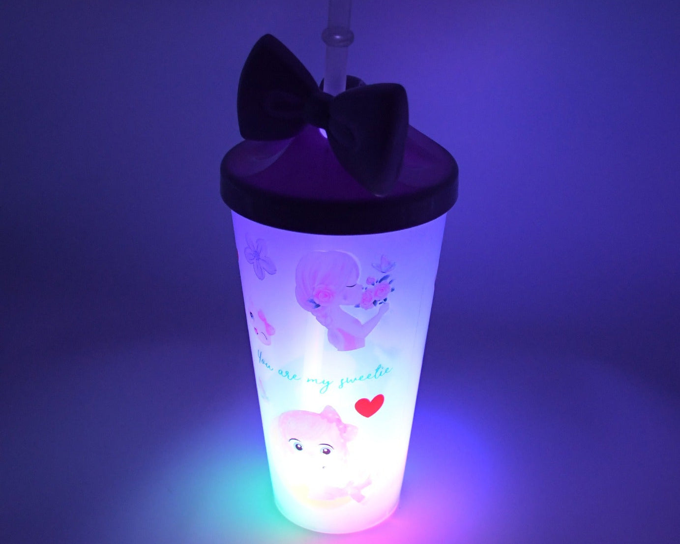 Unicorn Water Bottle with Straw & Lid for Kids (With Light)