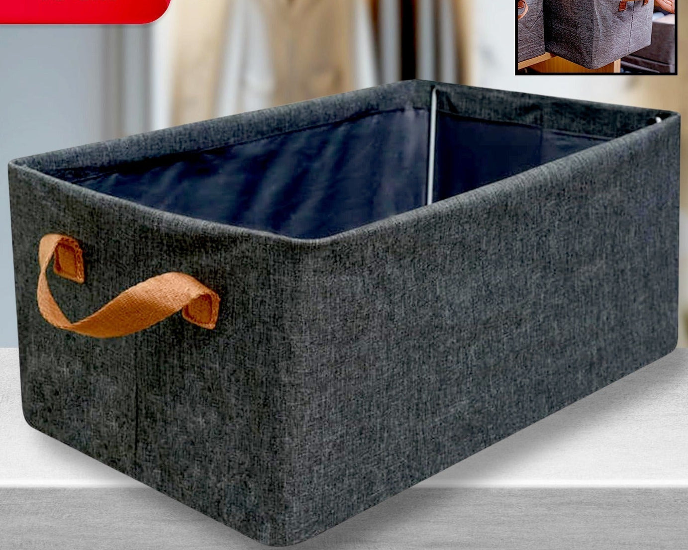 FOLDABLE STORAGE BOX WITH LID AND HANDLES, COTTON AND LINEN STORAGE BINS AND BASKETS ORGANIZER FOR NURSERY, CLOSET, BEDROOM, HOME (45 Cm)