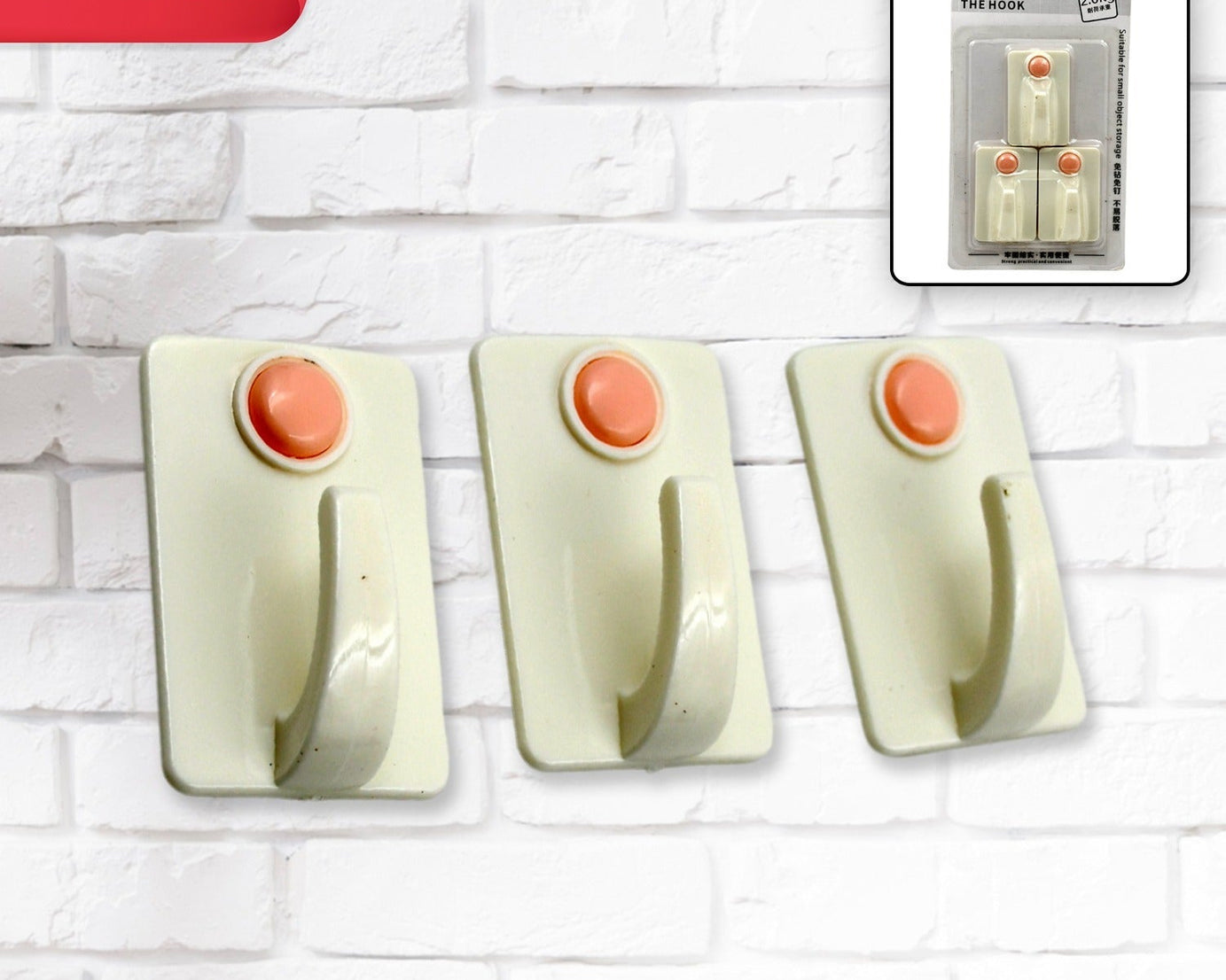 17560 Multipurpose Strong Hook Self-Adhesive hooks for wall Heavy Plastic Hook, Sticky Hook Household For Home, Decorative Hooks, Bathroom & All Type Wall Use Hook, Suitable for Bathroom, Kitchen, Office (3 pc)