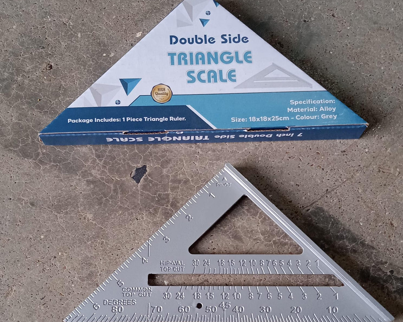 Double Side Scale Triangle Measurement Hand Tool, 45 Degree Triangle Ruler, Home for Industry, Aluminum Alloy Rafter Square 7-Inch Length