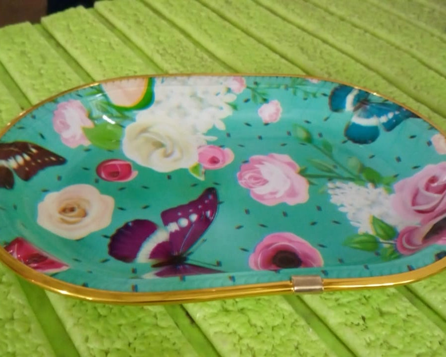 Small Plastic Flower Printed Design Serving Tray (1 Pc / 27 x 18 CM / Mix Color)