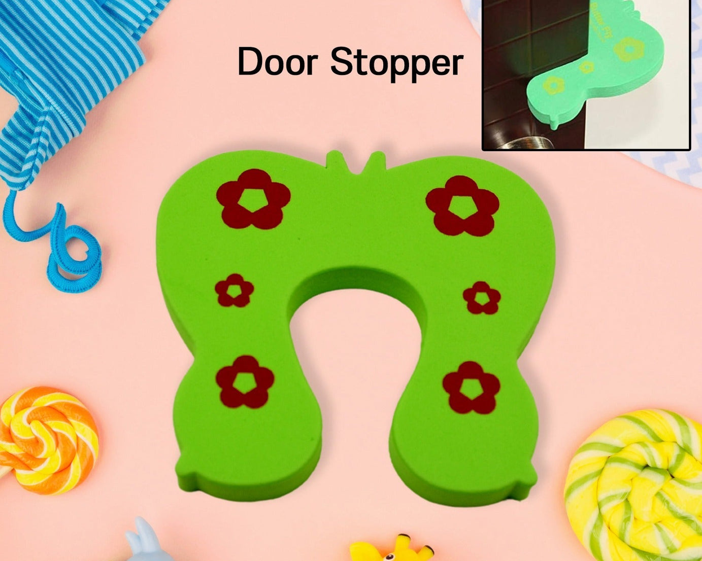 Child door stopper, animal-shaped design, prevents door slamming
