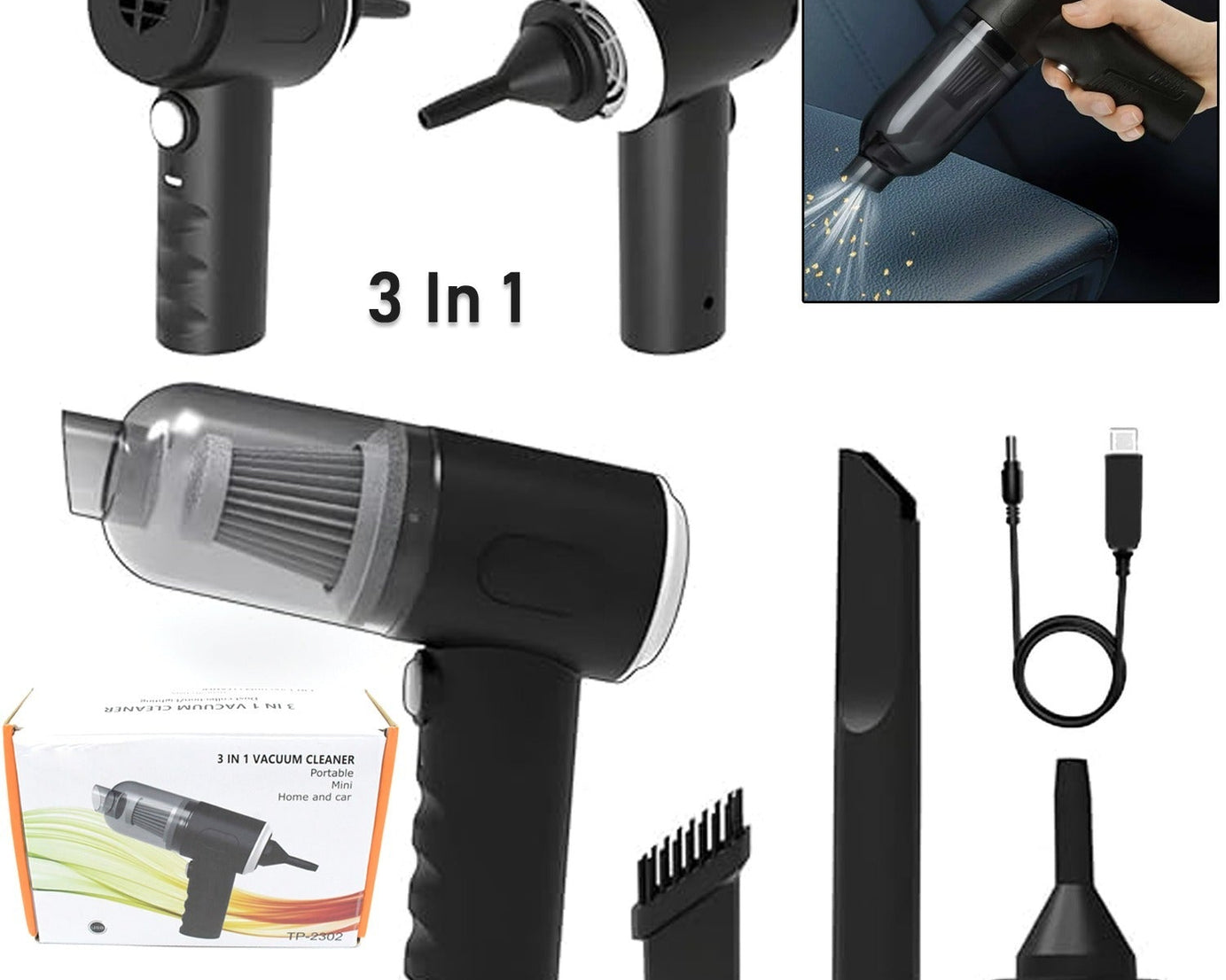 3 in 1 Car Mini Vacuum Cleaner with Blower Wireless Portable Rechargeable Handheld High Power Suction Vacuum Cleaning Machine for Home Car Computer Keyboard Cordless Air Blowing Dusting