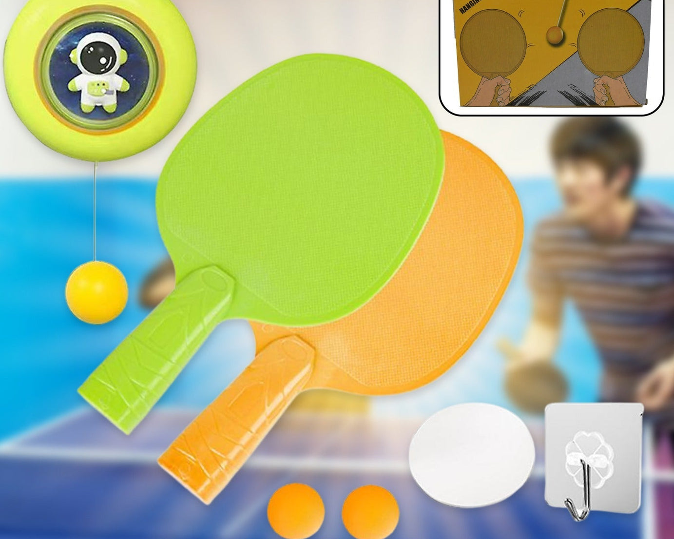 Portable Indoor Hanging Table Tennis with Five Ball, Table Tennis Self Training Set