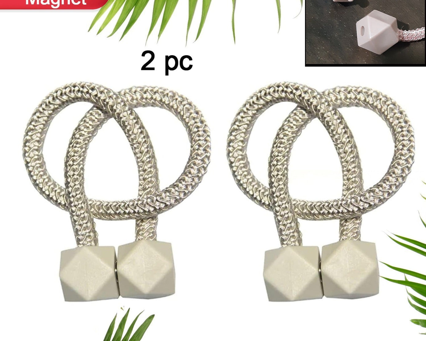 Non-Magnetic Curtain Tiebacks: Decorative Pearl Design (2 Pc, Plastic)
