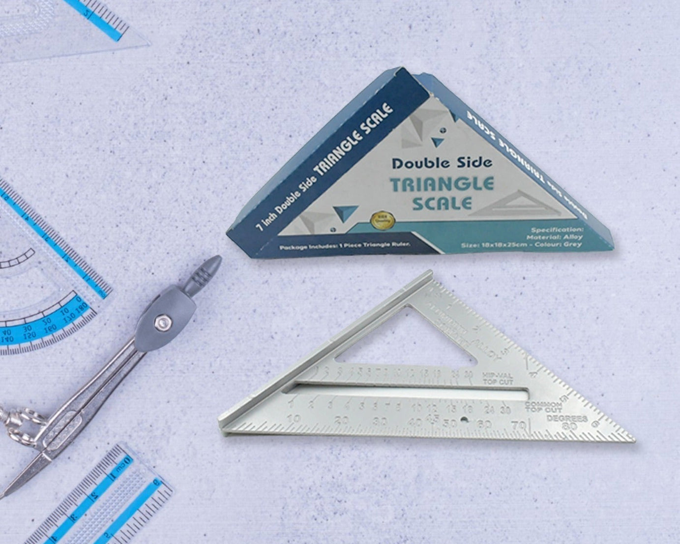 Double Side Scale Triangle Measurement Hand Tool, 45 Degree Triangle Ruler, Home for Industry, Aluminum Alloy Rafter Square 7-Inch Length