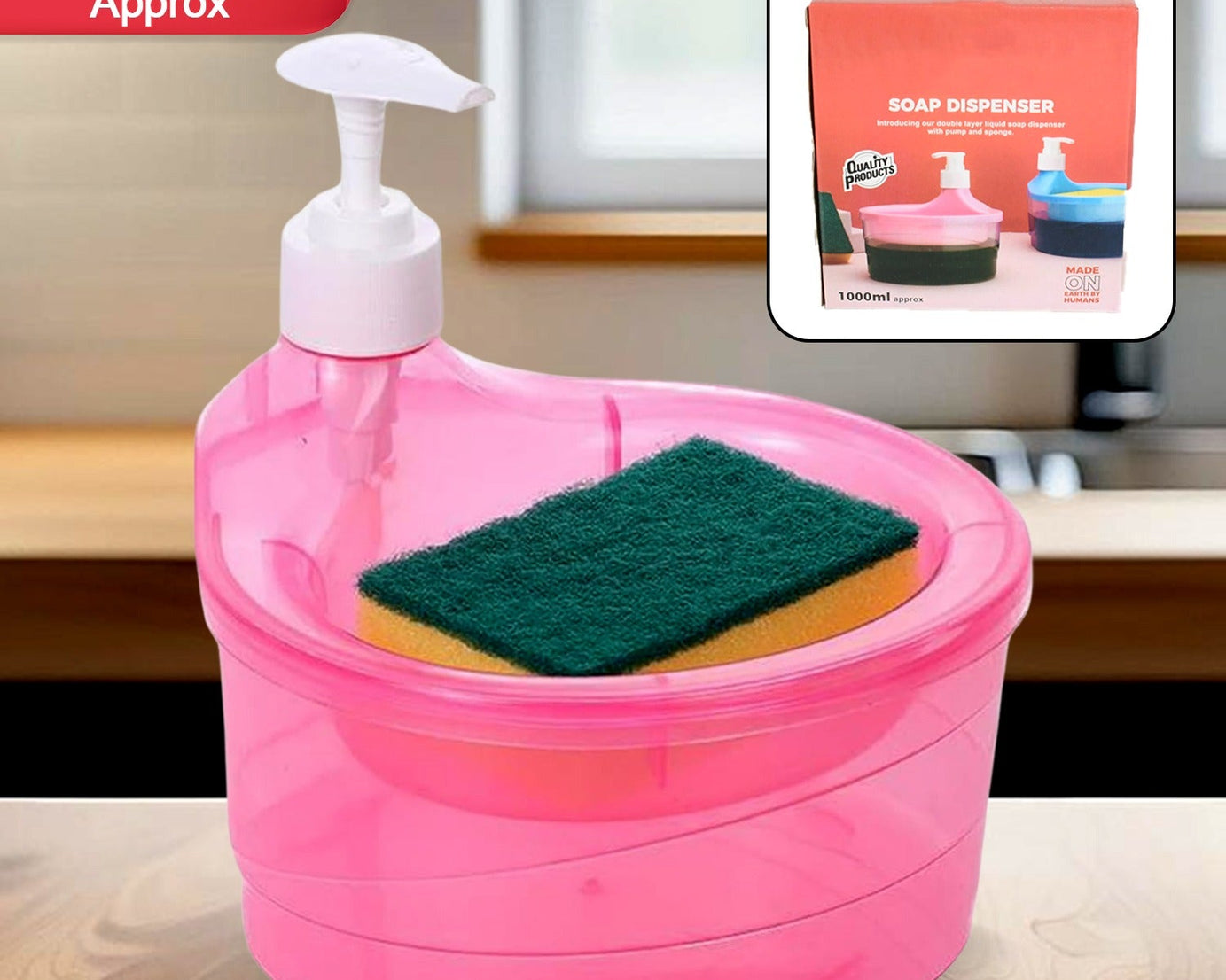 Double Layer Liquid soap Dispenser with Pump and Sponge, Practical for Hotel Sink Clear, Soap Dispensing Liquid Pump Bottle for Home,  Kitchen Rectangle ( 2 in 1 )