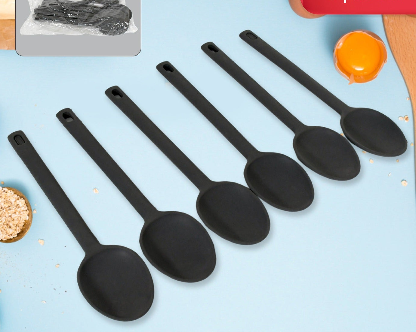 Multipurpose Silicone Spoon, Silicone Basting Spoon Non-Stick Kitchen Utensils Household Gadgets Heat-Resistant Non Stick Spoons Kitchen Cookware Items For Cooking and Baking (6 Pcs Set)