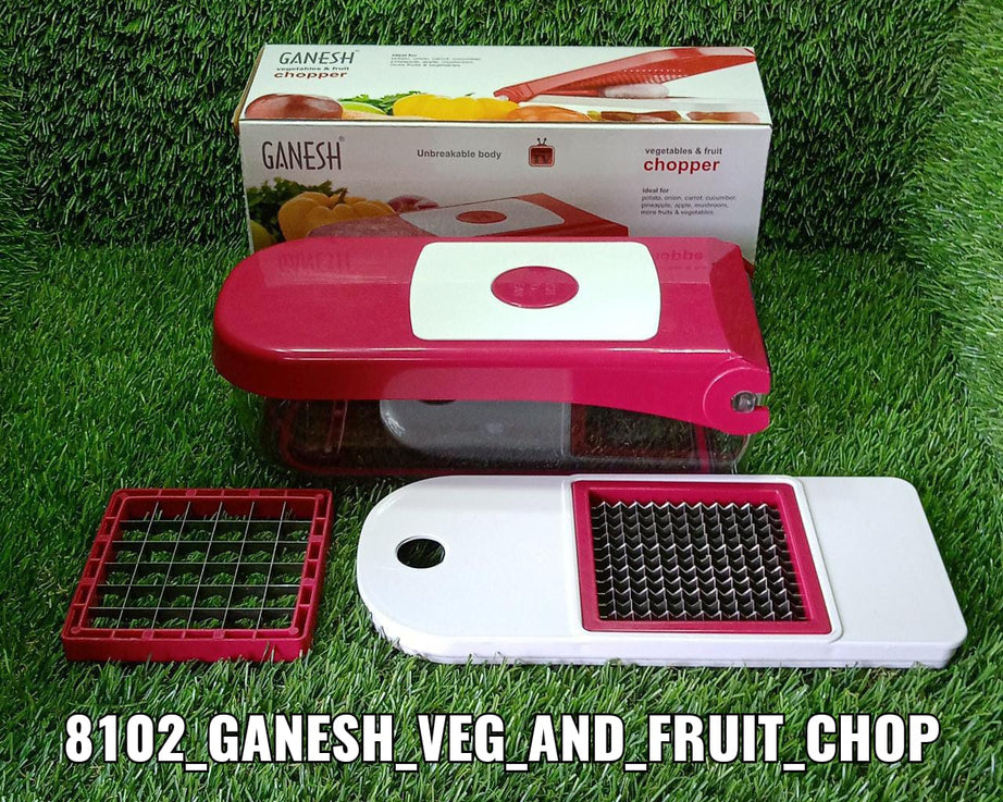 8102 Ganesh Plastic Chopper Vegetable and Fruit Cutter, Red 