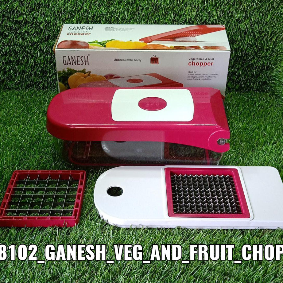 8102 Ganesh Plastic Chopper Vegetable and Fruit Cutter, Red 