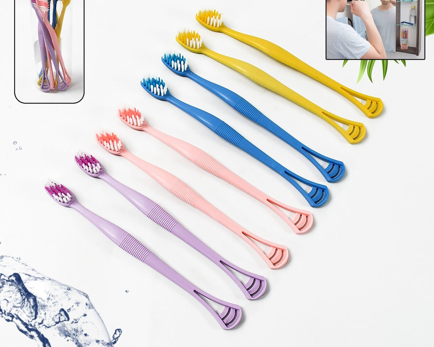 2-in-1 Tooth Brush with Tongue Scraper, Soft Bristle & Long Handle (8Pcs) Soft Toothbrush