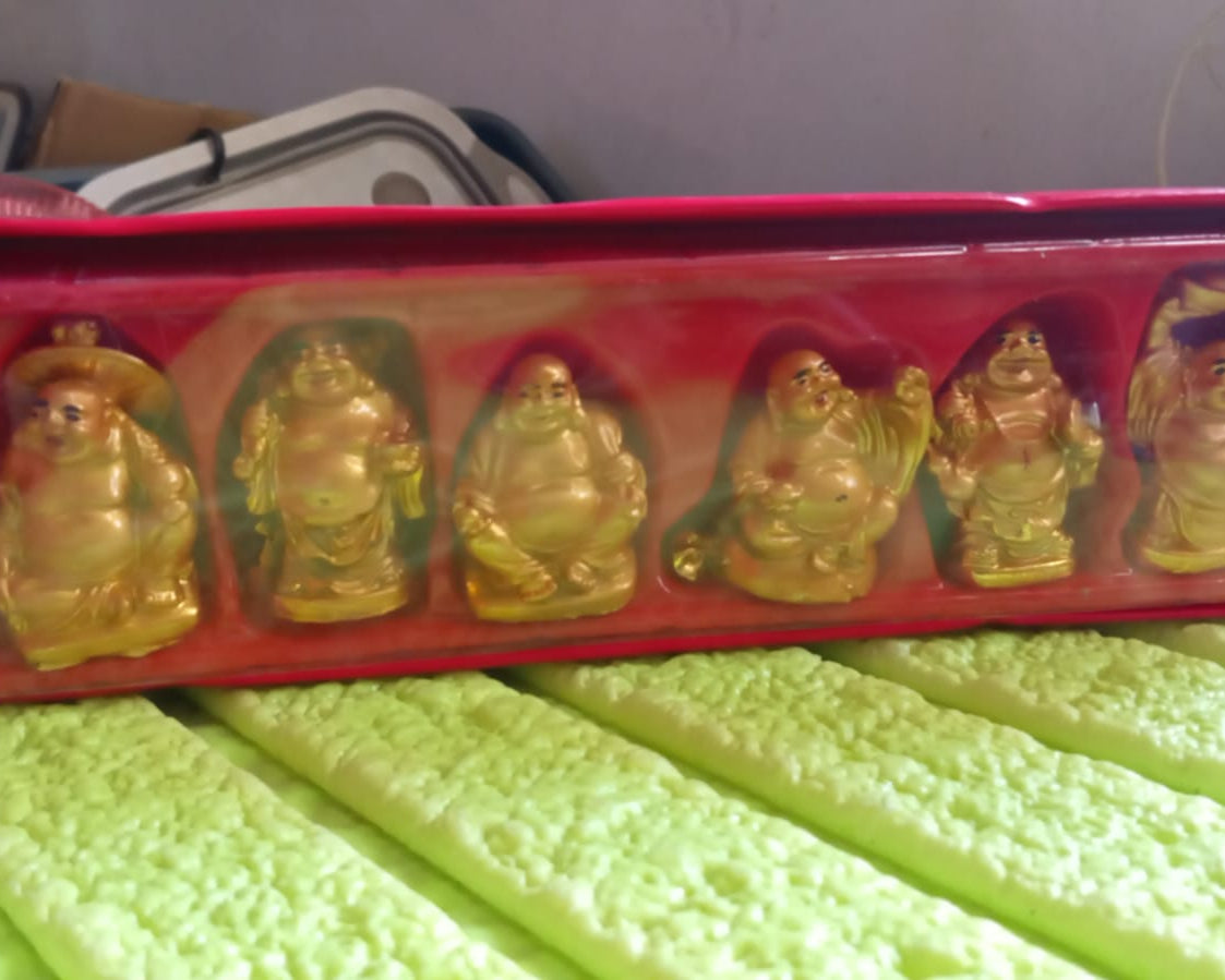Golden Laughing Buddha Set Of Six Pieces Statue For Happiness, Wealth & Good luck Decor For Wealth and Success (6 Pcs Set)
