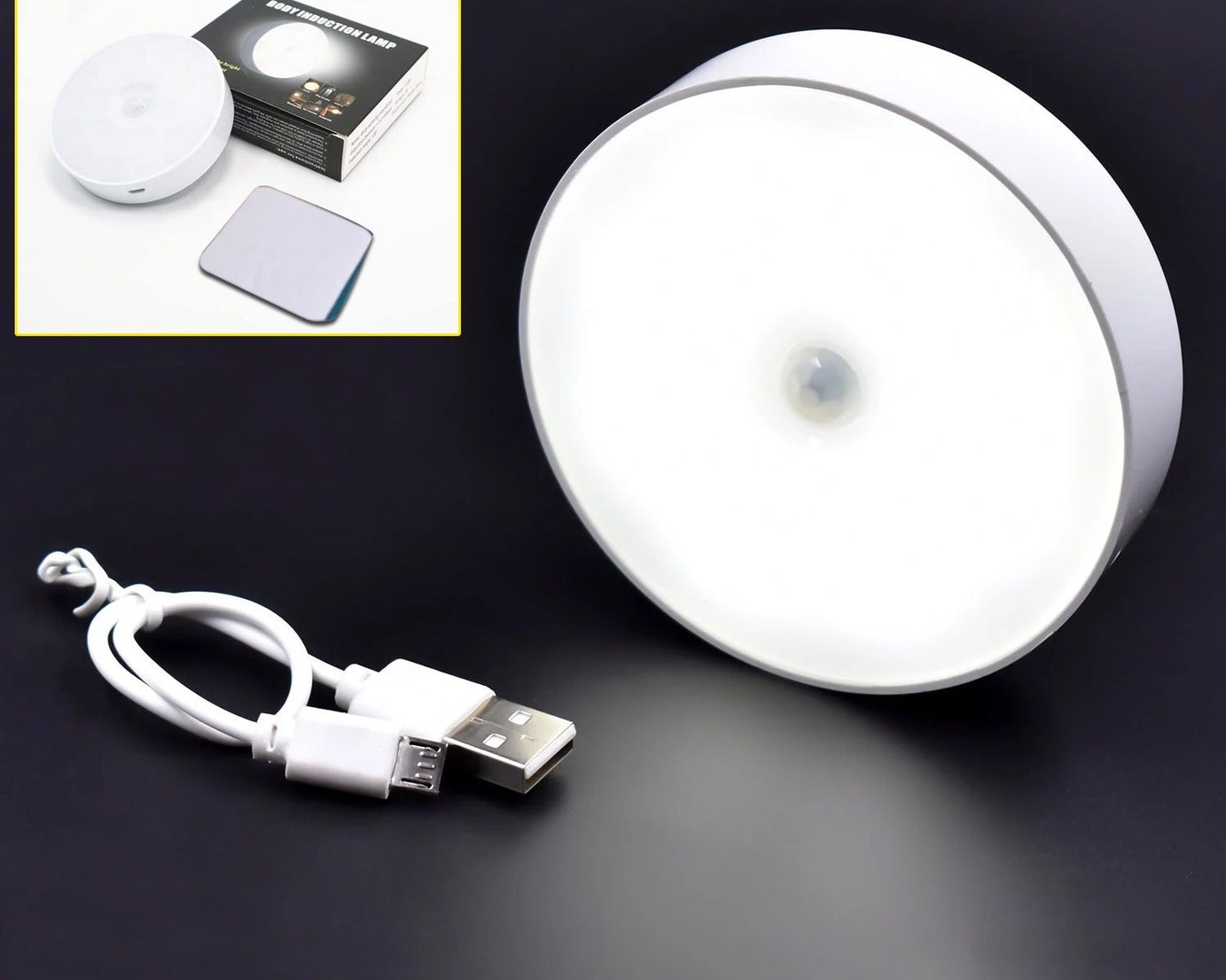 8 LED motion sensor light, round shape, for convenient illumination.