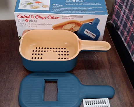 Vegetable Slicer Cutter - 6 Blades Kitchen Accessories, Tools & Appliances with Container & Handle (1 Set)